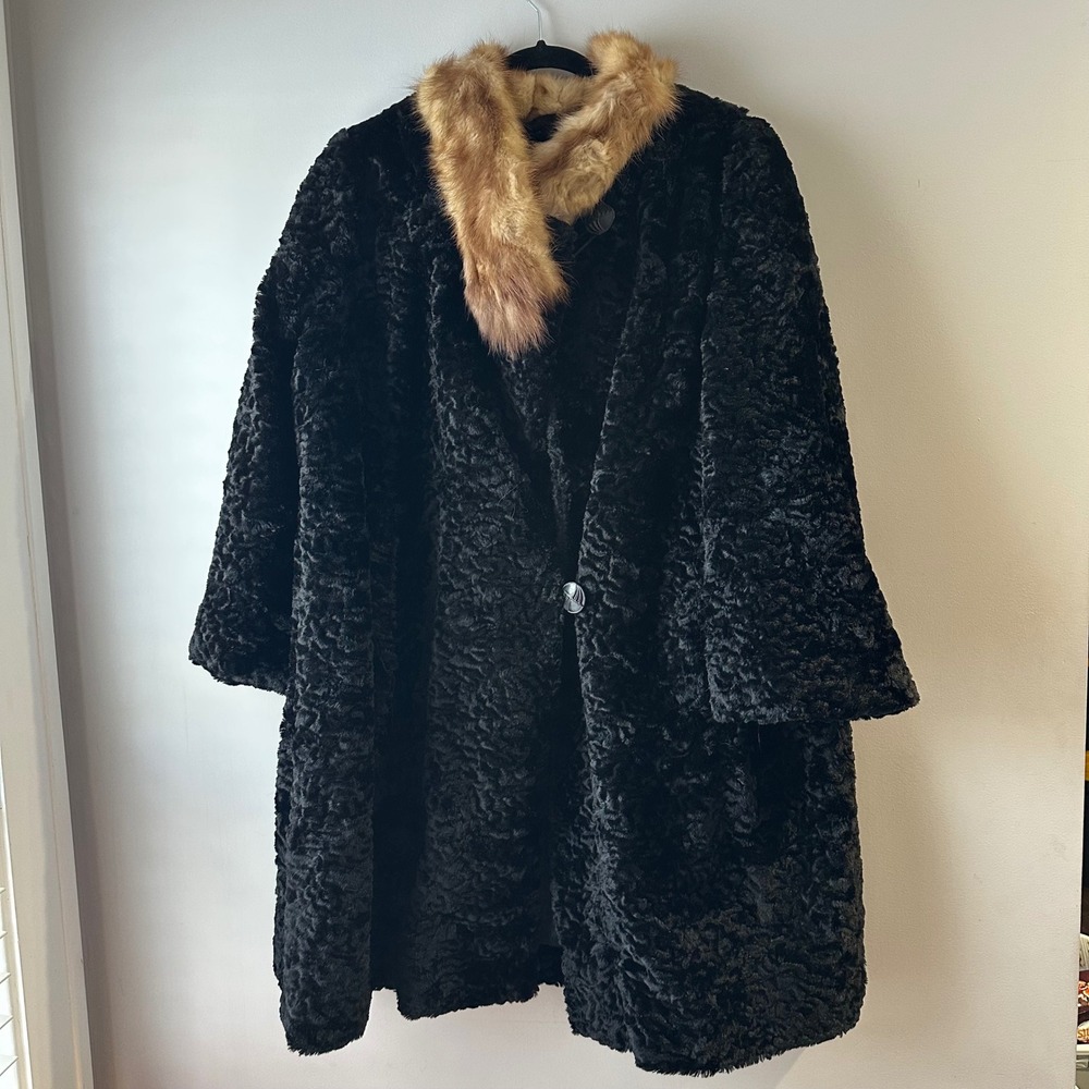 Vintage Alaskan‎ Kurl Mohair Pile Swing Coat Real Fox Fur Collar 1950s Timme Fab